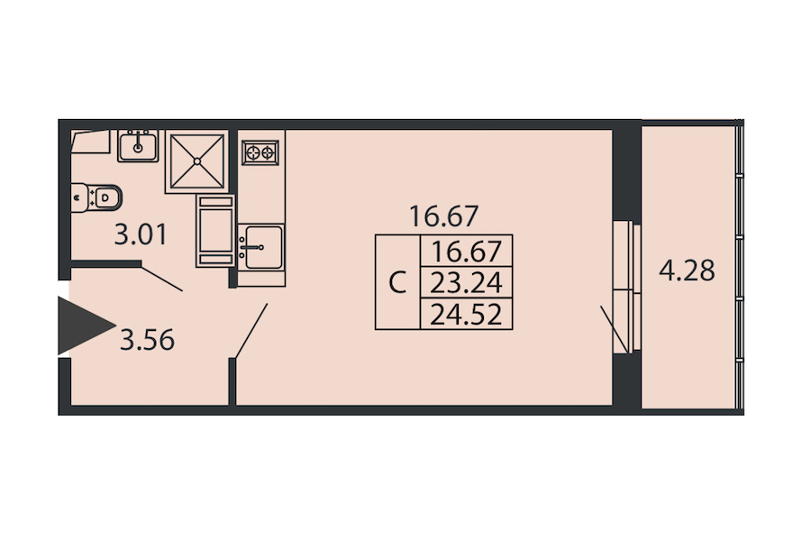 Квартира студия 23.24 м², 2/12 эт., ЖК «Полис ЛАВрики»